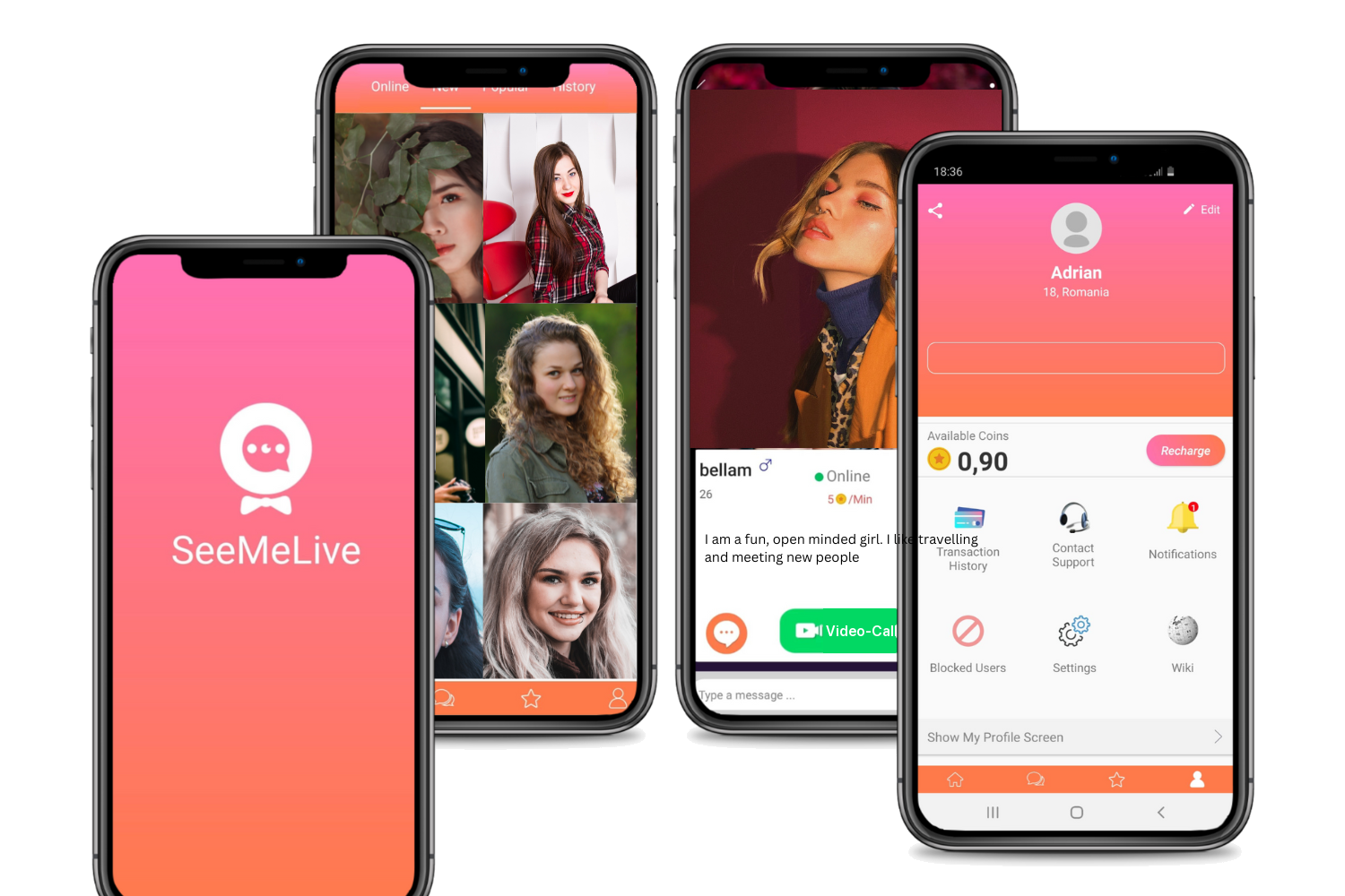 SeeMeLive mobile app screens